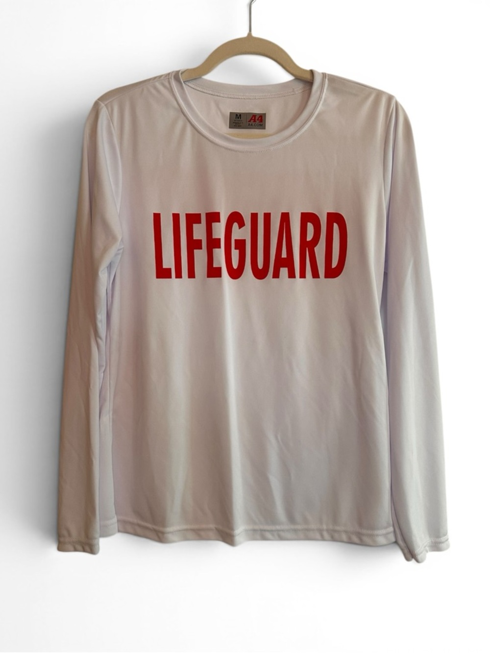 White 'Lifeguard' Long Sleeve Tee with Red Print